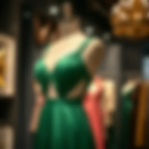 Elegant green cut out dress displayed on a mannequin