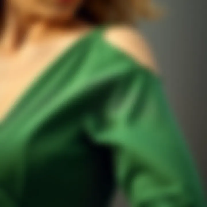 Close-up of fabric texture used in green cut out dress