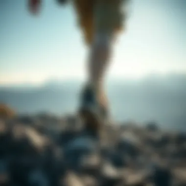 Hiker navigating rocky terrain with anti-slip shoes