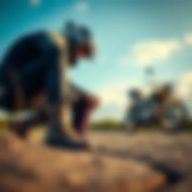 A rider inspecting boot covers for quality and fit