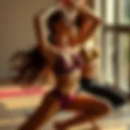 Elegant yoga poses showcasing the harmony between lingerie fashion and yoga practice.