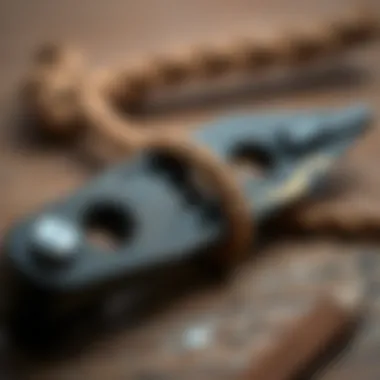 Close-up of a professional knot tying tool showcasing its intricate design and craftsmanship