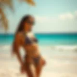 Stylish thick strap bikini on a sunlit beach