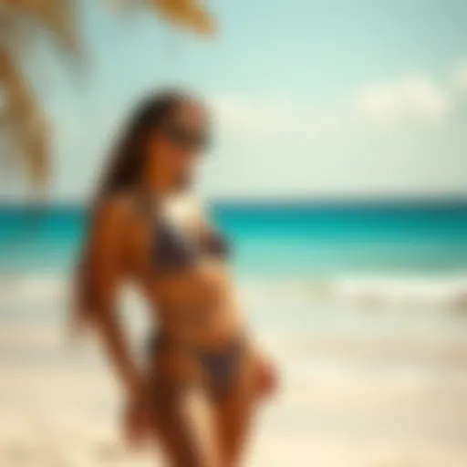 Stylish thick strap bikini on a sunlit beach