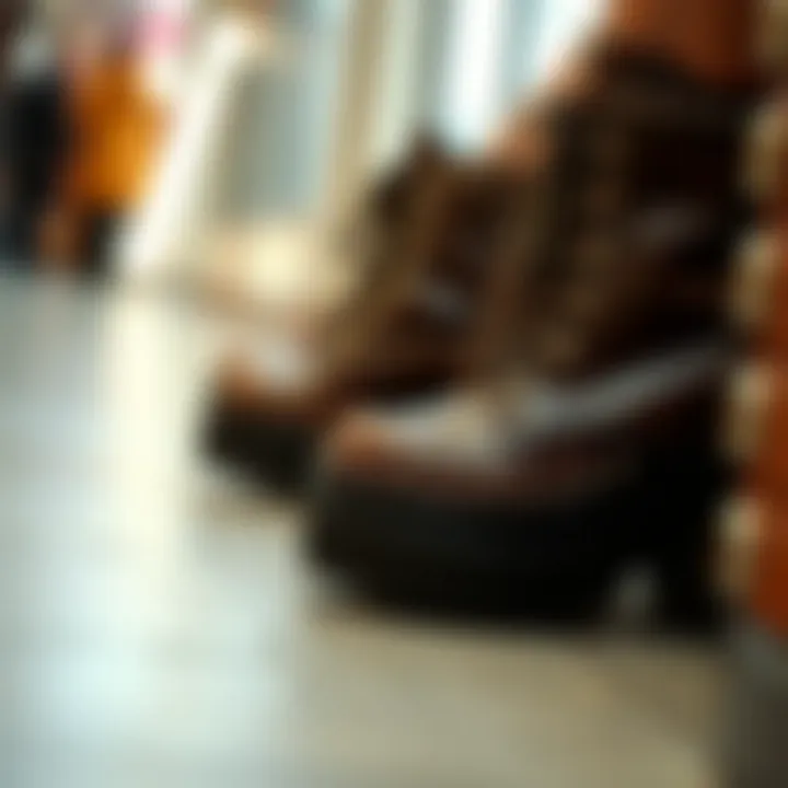 A close-up of studded platform boots showcasing their intricate design and materials