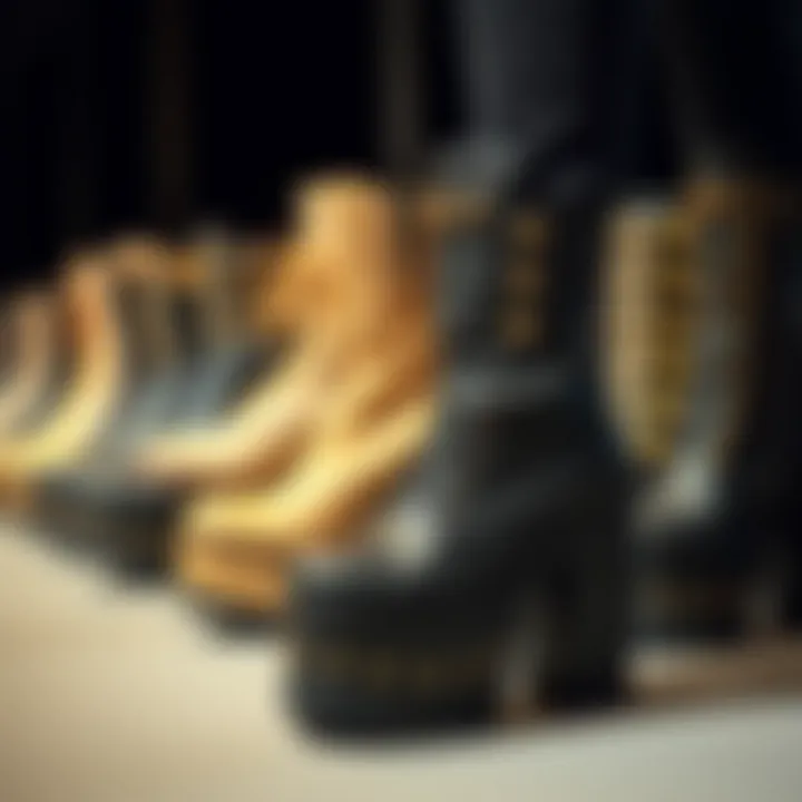 A collection of various studded platform boots highlighting different styles and colors