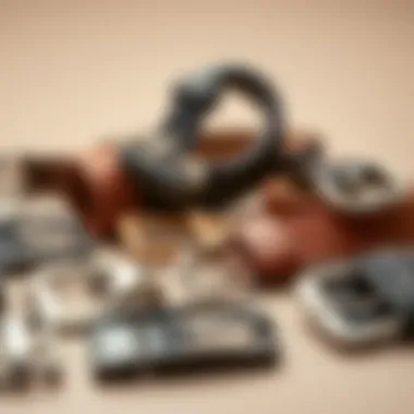 An array of diverse buckle styles arranged aesthetically on a neutral background.