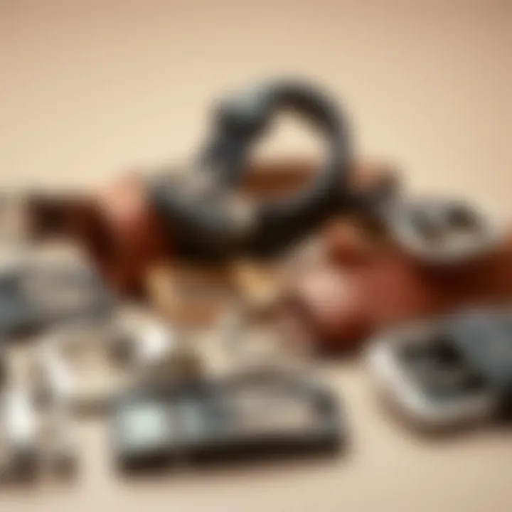 An array of diverse buckle styles arranged aesthetically on a neutral background.