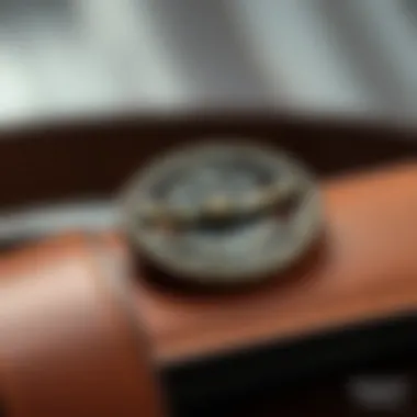 A close-up view of a vintage buckle on a leather belt showcasing intricate detailing.