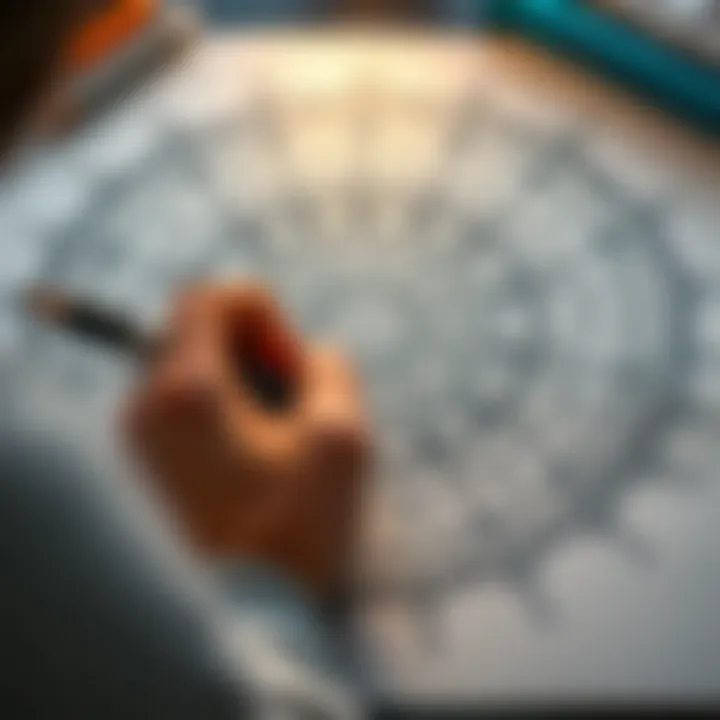 An intricate mandala design being colored, representing mindfulness and focus in the coloring process