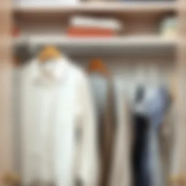 Neatly organized closet using adhesive hooks for optimal space management.