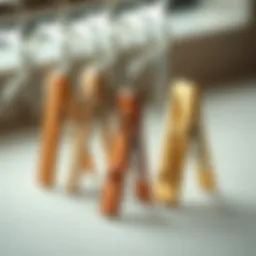 A vintage collection of hanger clothes pins showcasing their evolution over time