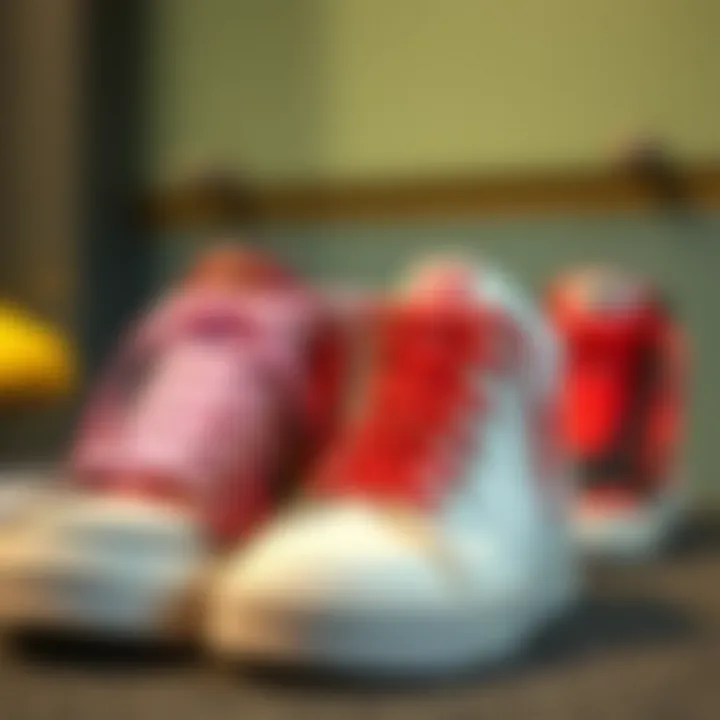 An artistic representation showcasing various styles of sneakers adorned with colorful shoelaces