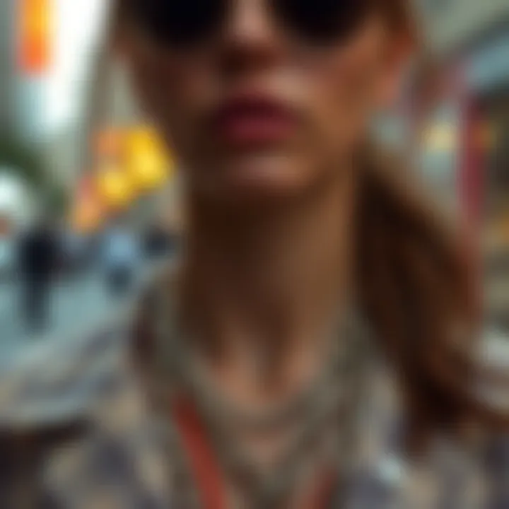 Fashionable individual accessorized with a statement metal chain lanyard