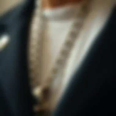 Close-up of intricate metal chain lanyard detail showcasing craftsmanship