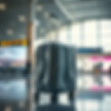 A transparent luggage cover in an airport setting, emphasizing security and visibility