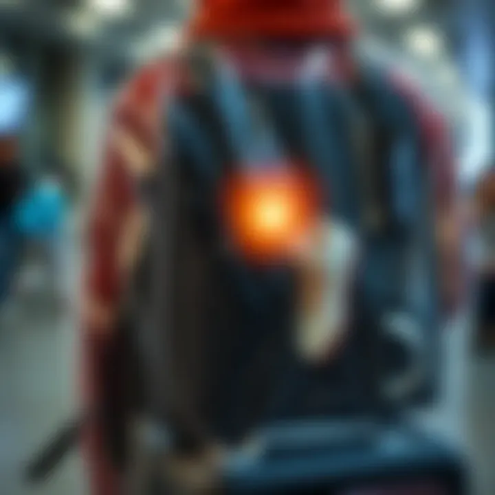 Traveler showcasing personalized items through a transparent luggage cover