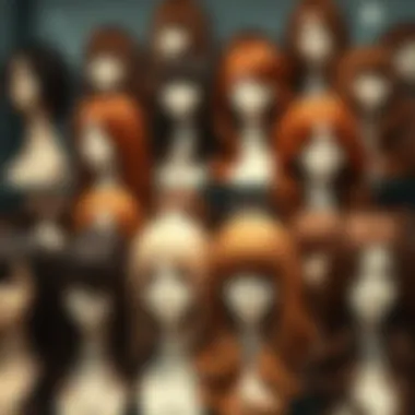 Diverse Selection of Affordable Brown Wigs A variety of brown wigs displayed on mannequin heads