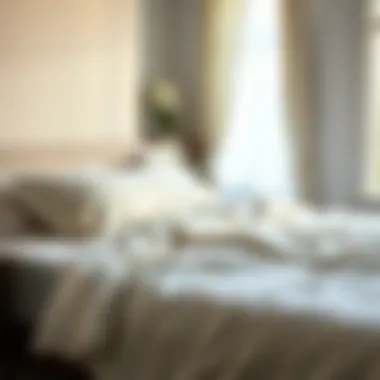 A serene bedroom featuring a quilted fitted sheet