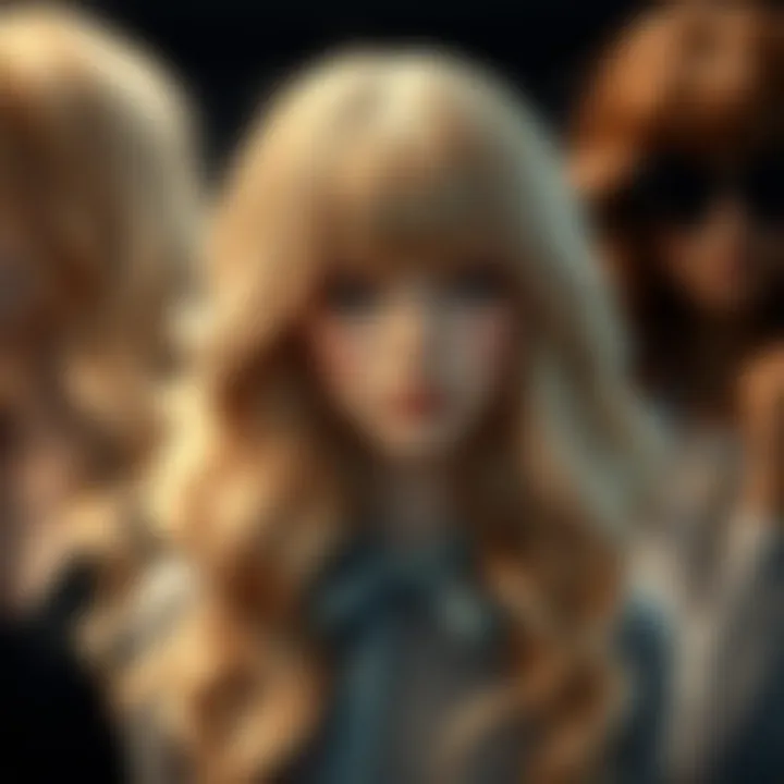 A collection of blonde wigs with brown highlights in various styles