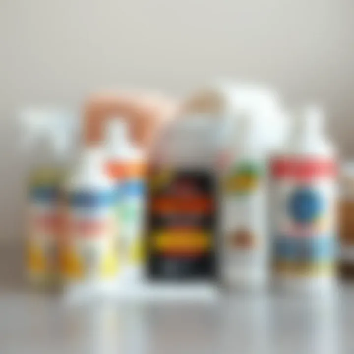 Variety of Soaking Solutions for Enhanced Laundry Care Different soaking solutions placed next to a laundry soaking bucket