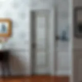 Elegant vinyl wallpaper design on a door