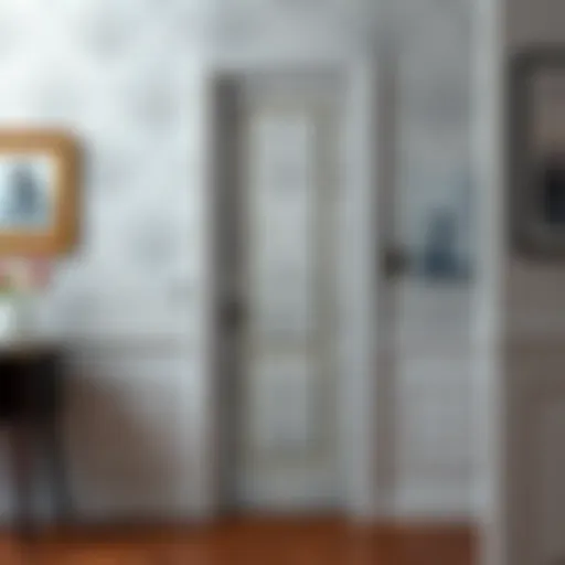 Elegant vinyl wallpaper design on a door