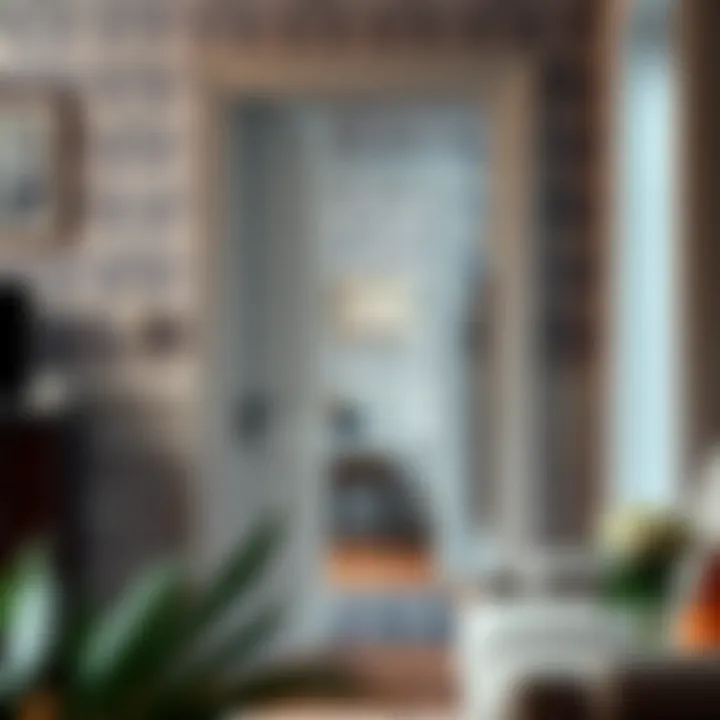 Stylish interior door adorned with vinyl adhesive wallpaper