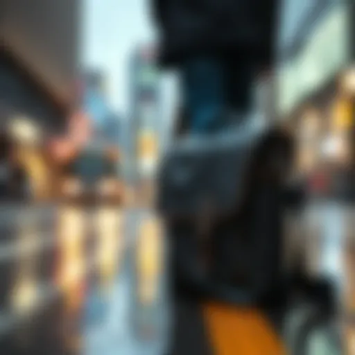 A sleek waterproof messenger bag on a rainy street