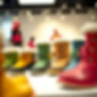 Color palette of fashionable snow boots on display