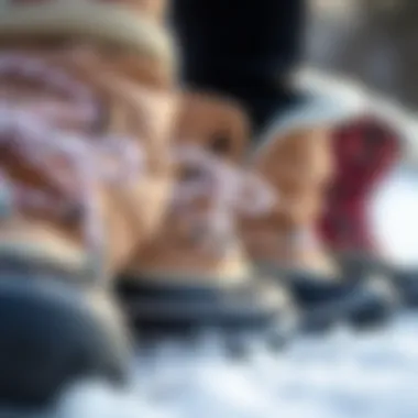 Close-up of insulated snow boots highlighting material quality